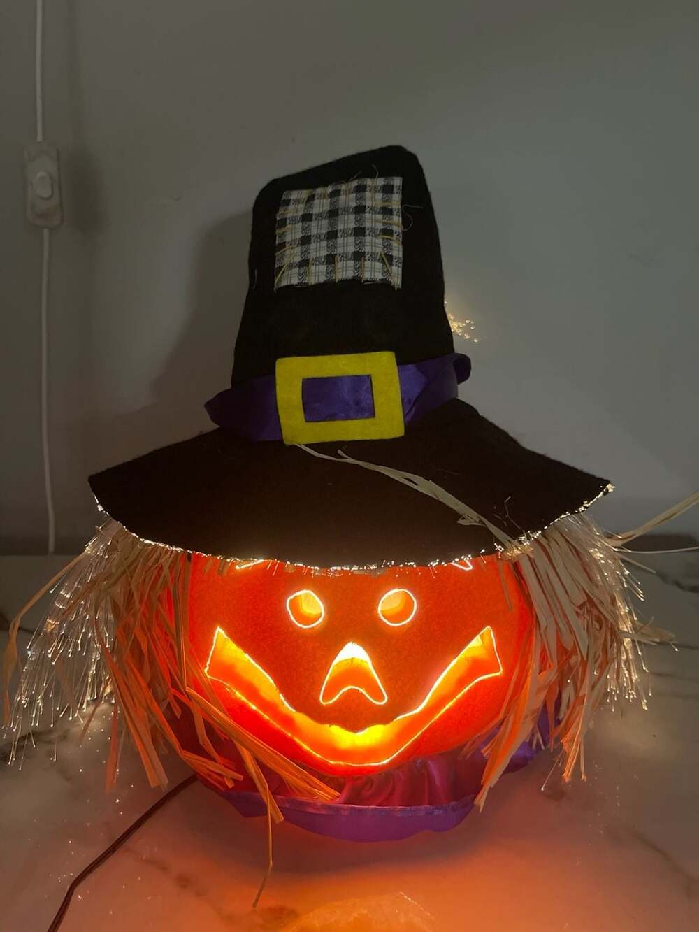 Gemmy Halloween Fiber Optic Jack O Lantern Pumpkin Scarecrow Head